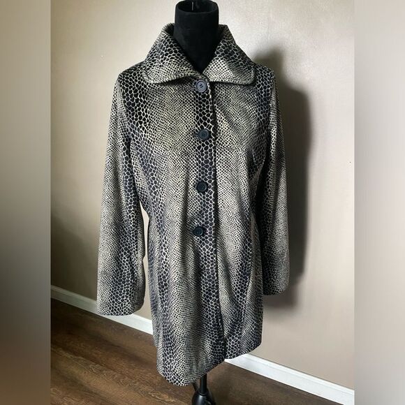 DENNIS BASSO faux fur coat GLAM fancy animal print snakeskin soft warm sz S - Picture 3 of 11